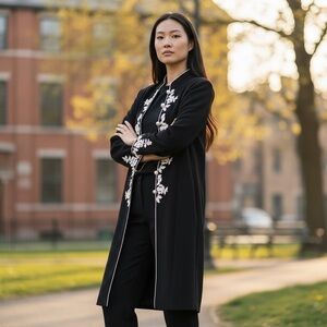 Vintage S.L Fashions Black and White Embroidered Blazer